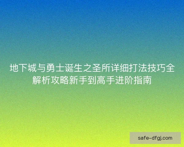 地下城与勇士诞生之圣所详细打法技巧全解析攻略新手到高手进阶指南